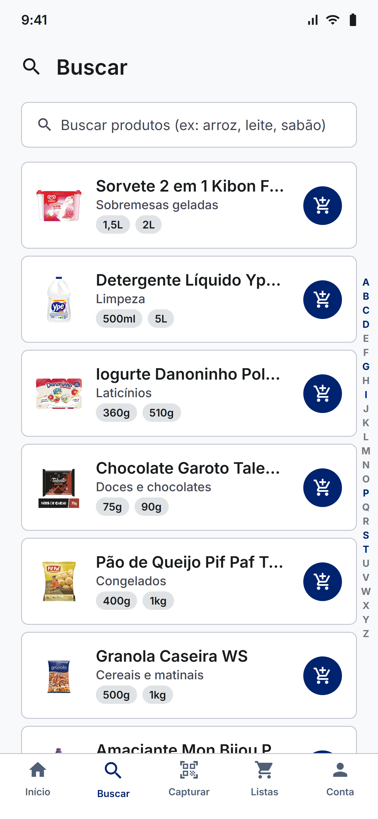 Tela de busca de produtos do MercApp